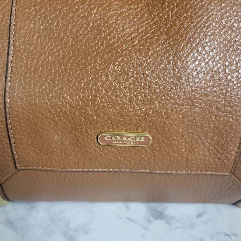 Coach Studded Pebbled Leather Shoulder Bag Saddle Brown Gold Hardware Crossbody